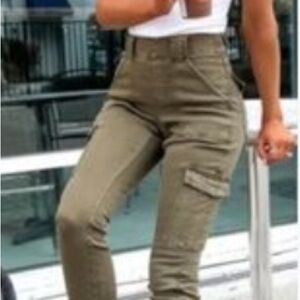 SPANX Stretch Twill Ankle Cargo Pants 20311T in Dark Olive